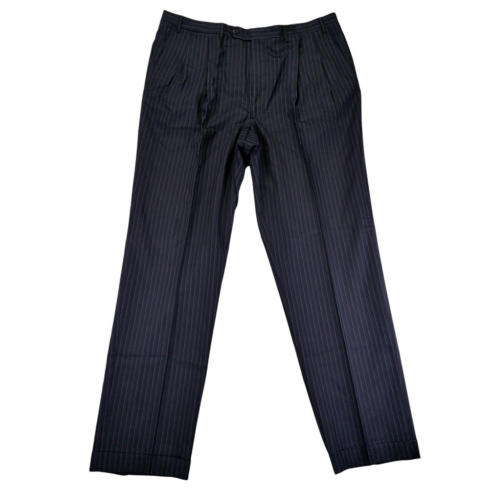 Canali Italian Wool Pinstripe Dress Pants Pleated Classic Cuff Men's 38x33 IT 56